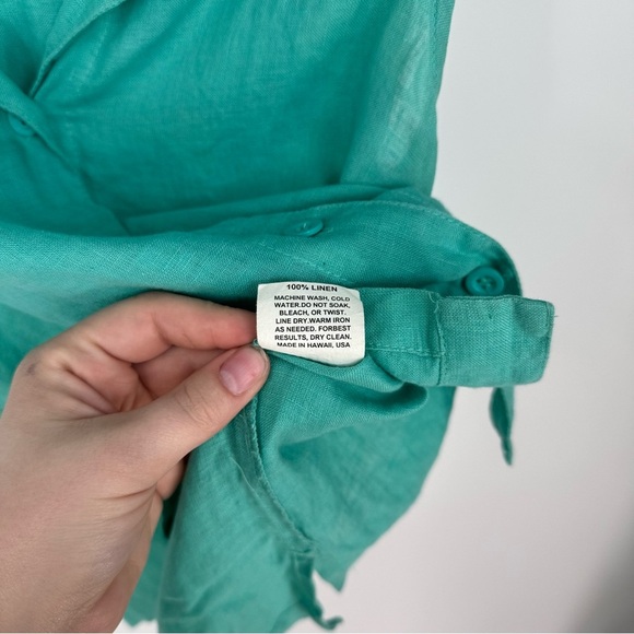 Jams World Turquoise Vintage 90s Linen Hawaiian Button Down - Picture 5 of 5